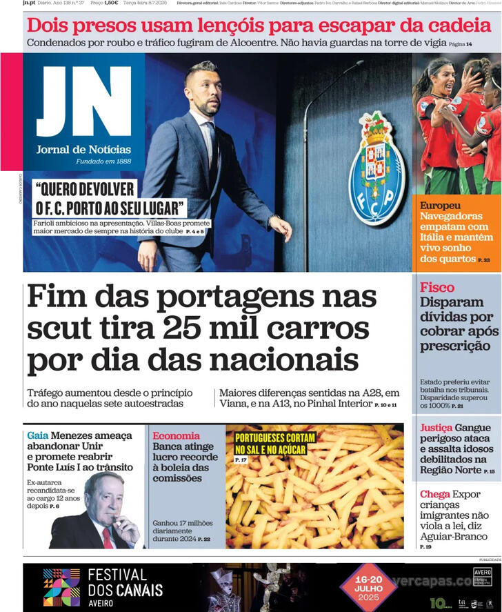 Capa Jornal de Notcias - 2025-07-08