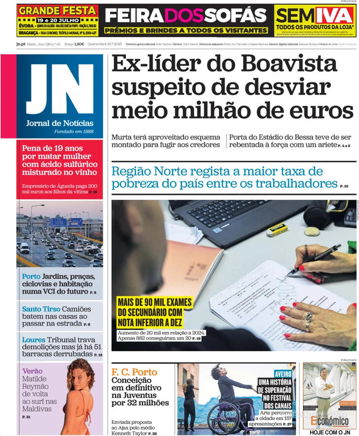 Capa Jornal de Notcias - 2025-07-16