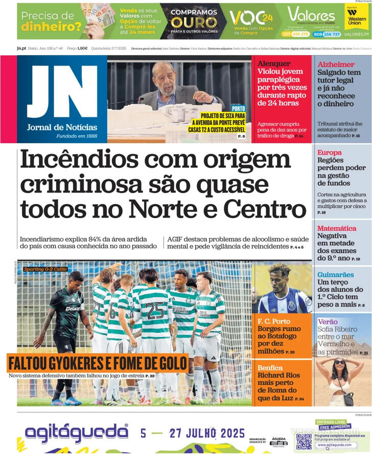 Capa Jornal de Notcias - 2025-07-17