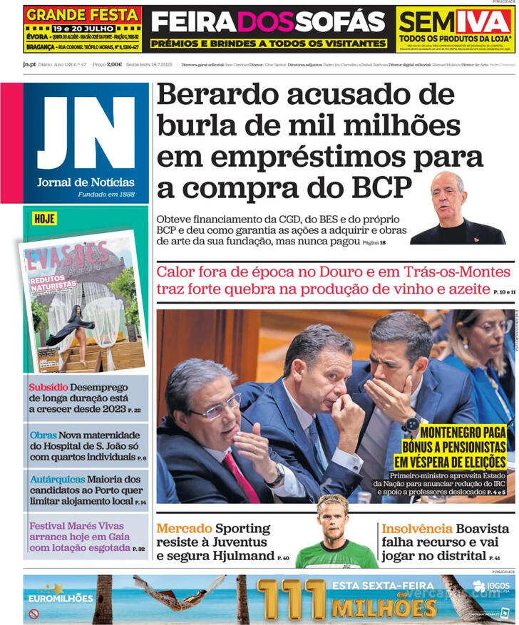 Capa Jornal de Notcias - 2025-07-18