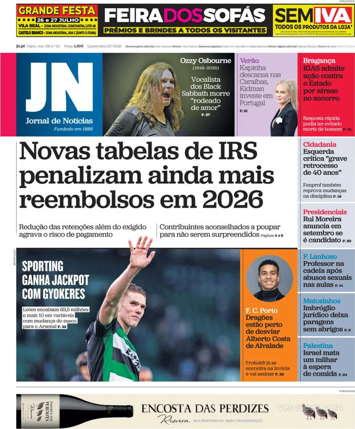 Capa Jornal de Notcias - 2025-07-23