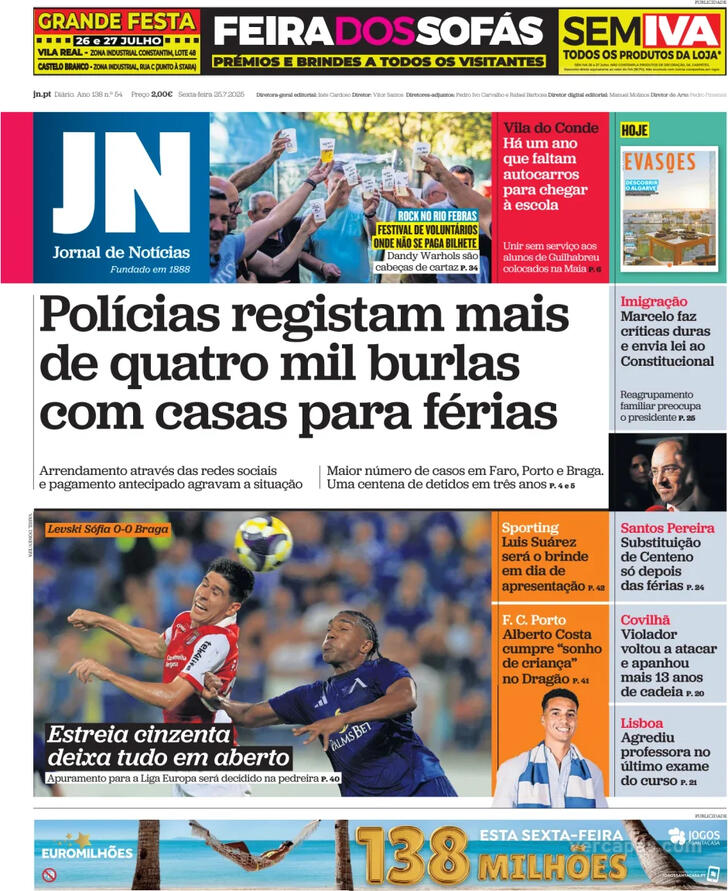 Capa Jornal de Notcias - 2025-07-25