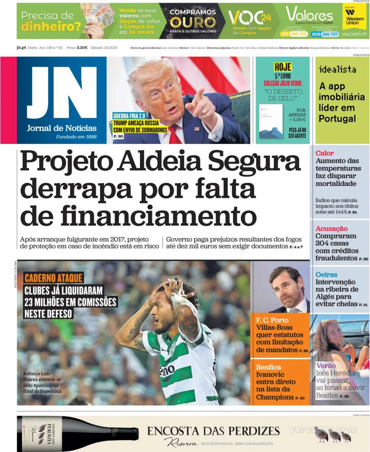 Capa Jornal de Notcias - 2025-08-02