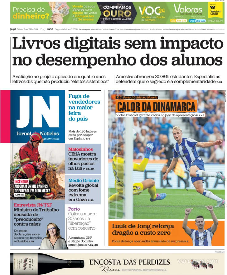 Capa Jornal de Notcias - 2025-08-04