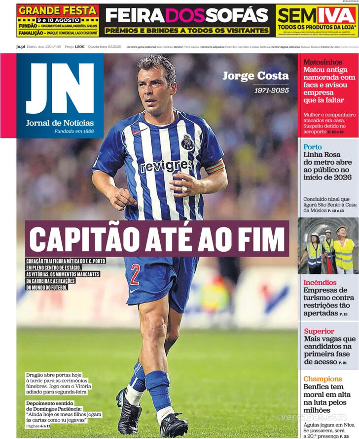 Capa Jornal de Notcias - 2025-08-06