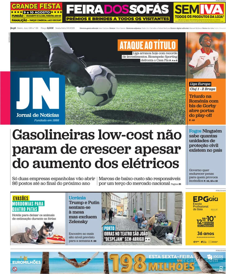 Capa Jornal de Notcias - 2025-08-08