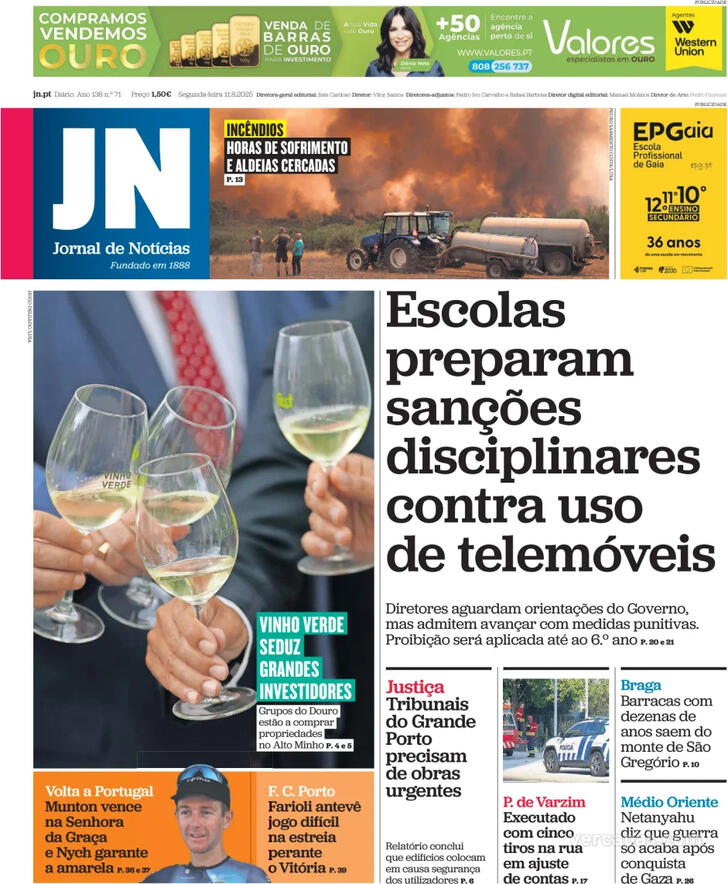Capa Jornal de Notcias - 2025-08-11