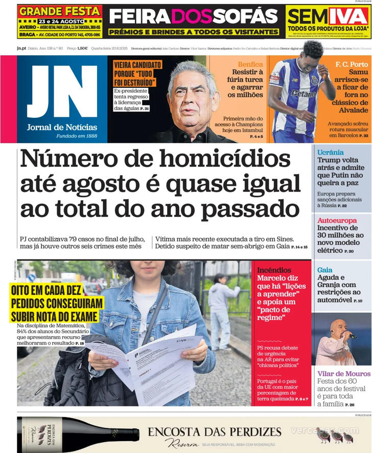 Capa Jornal de Notcias - 2025-08-20