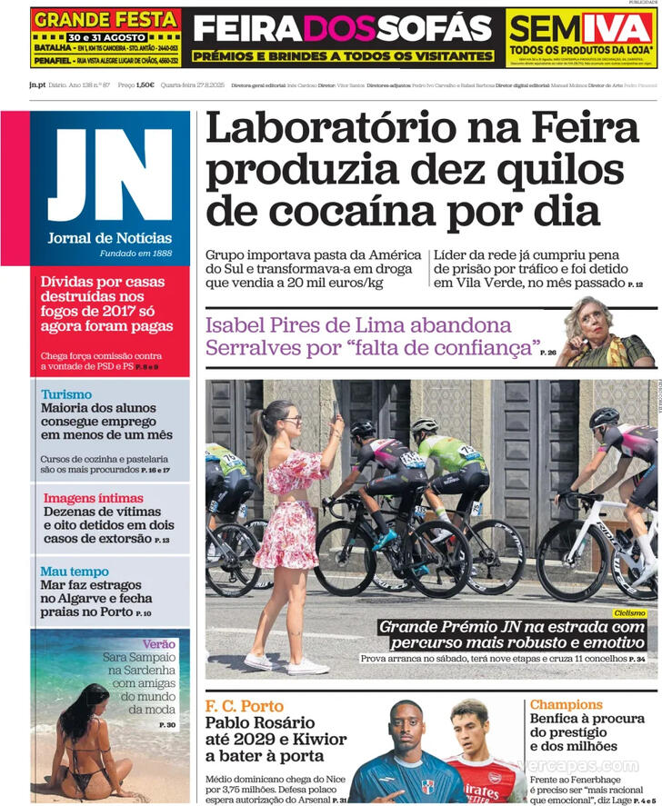 Capa Jornal de Notcias - 2025-08-27