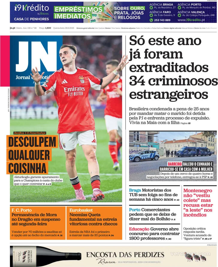 Capa Jornal de Notcias - 2025-08-28