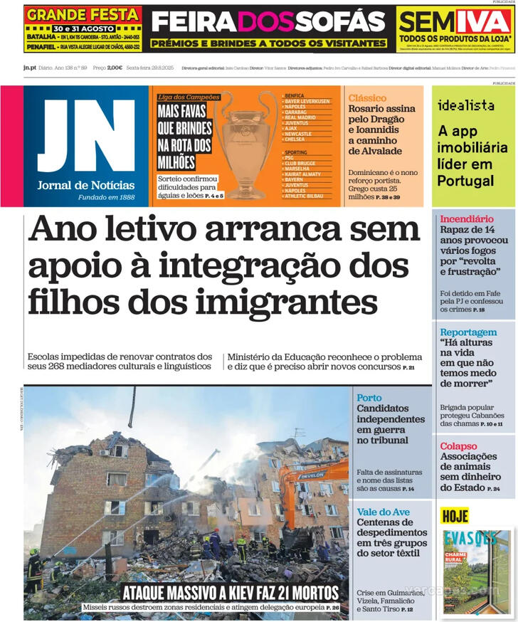 Capa Jornal de Notcias - 2025-08-29