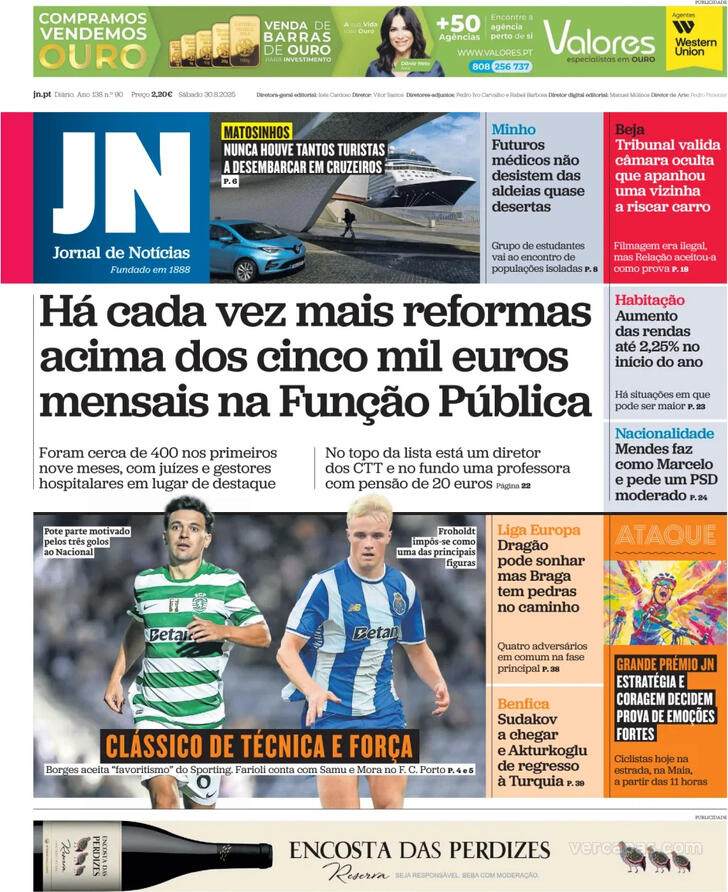 Capa Jornal de Notcias - 2025-08-30