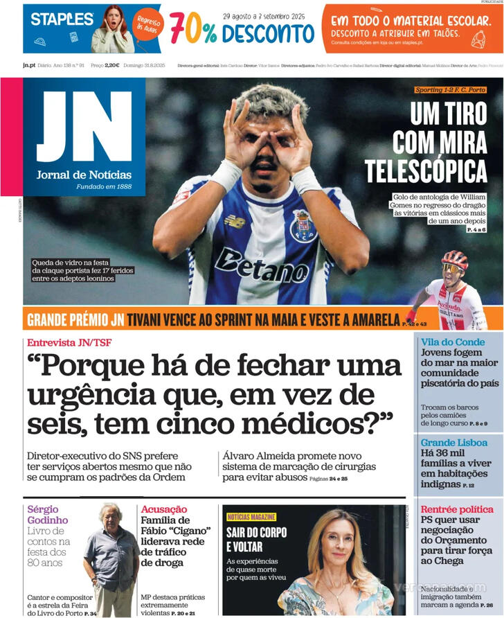 Capa Jornal de Notcias - 2025-08-31
