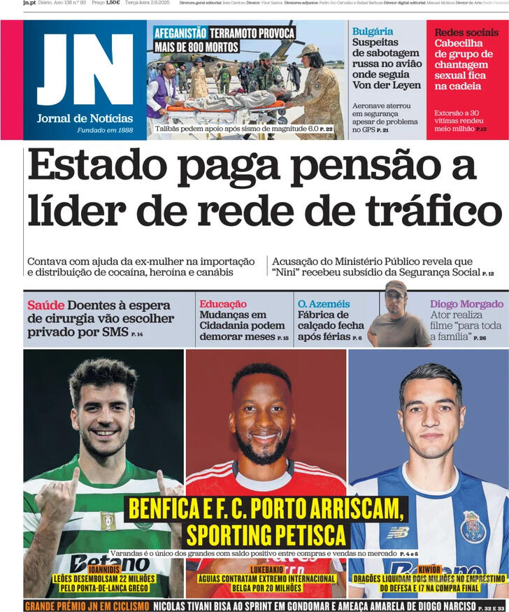 Capa Jornal de Notcias - 2025-09-02