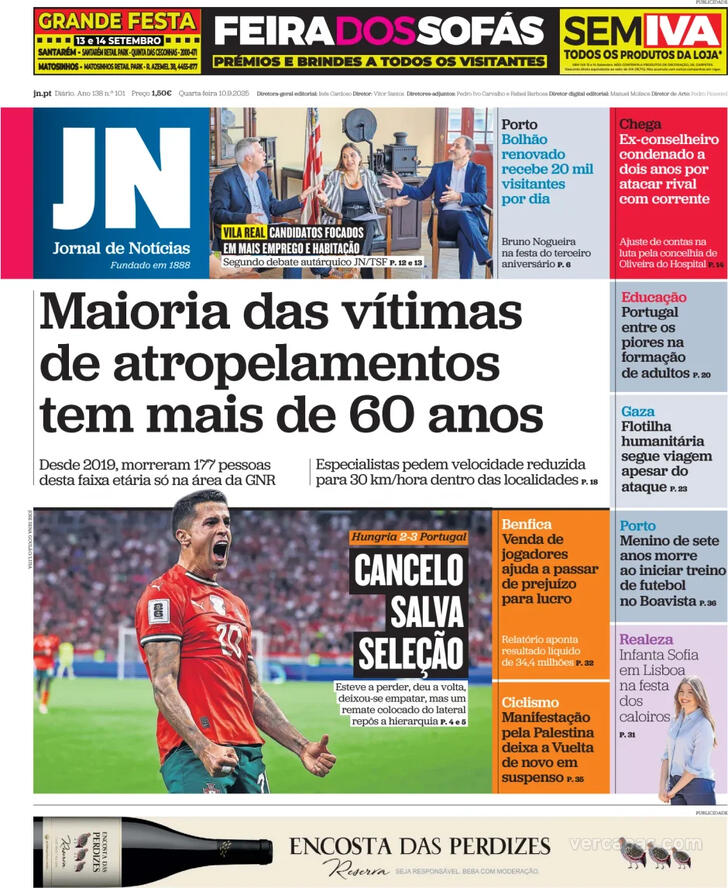 Capa Jornal de Notcias - 2025-09-10
