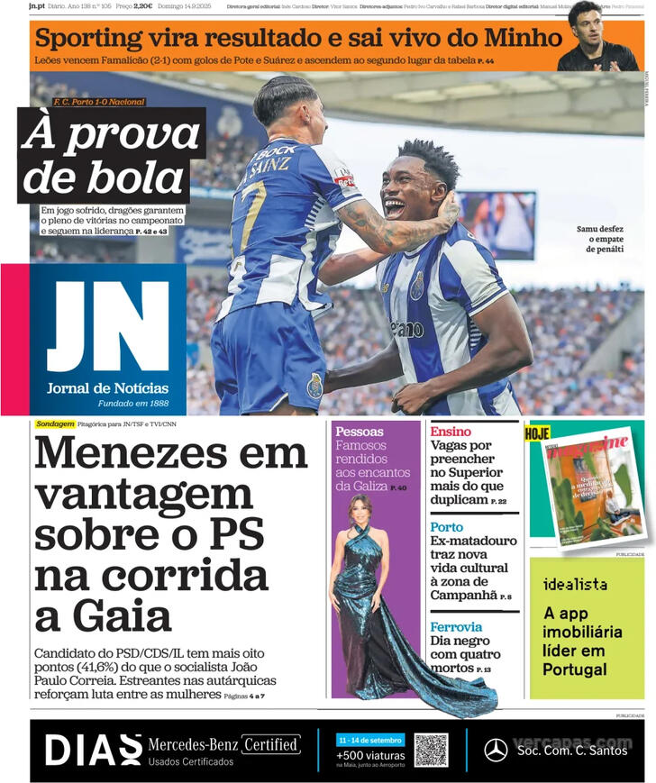 Capa Jornal de Notcias - 2025-09-14