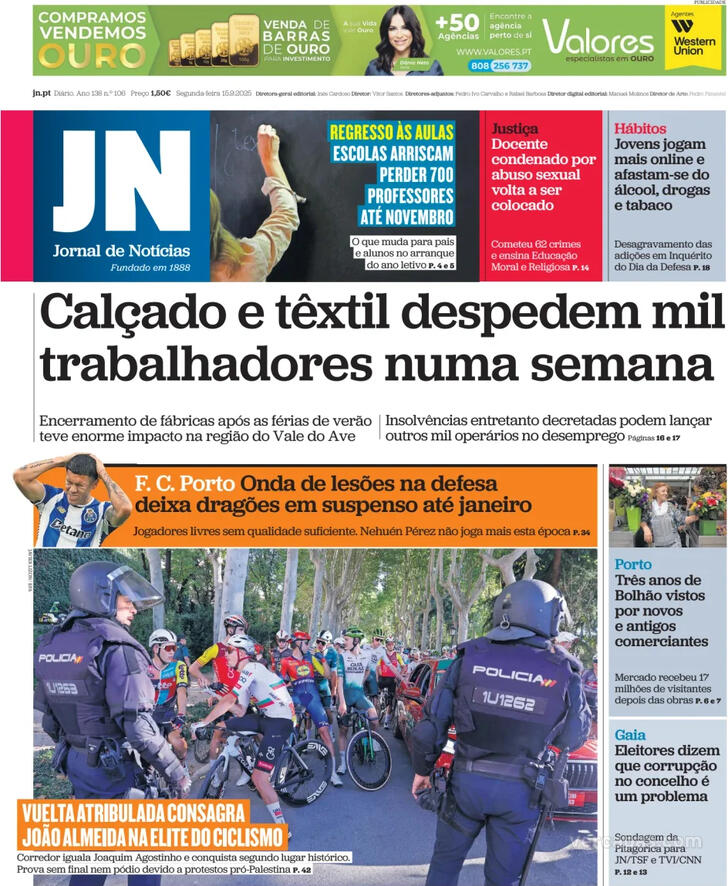 Capa Jornal de Notcias - 2025-09-15