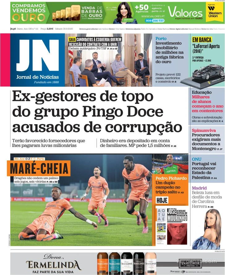 Capa Jornal de Notcias - 2025-09-20