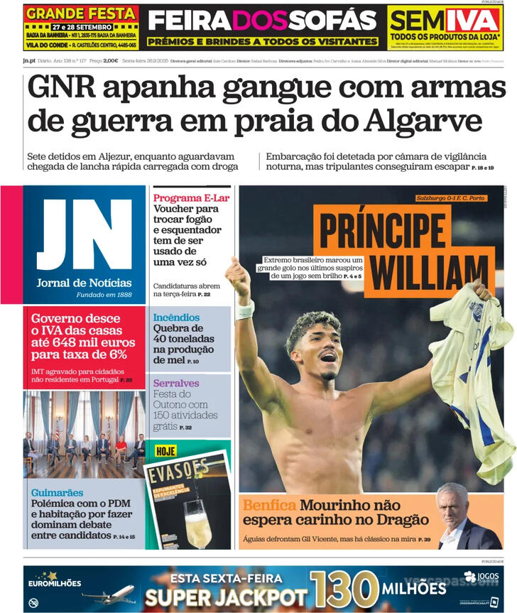 Capa Jornal de Notcias - 2025-09-26