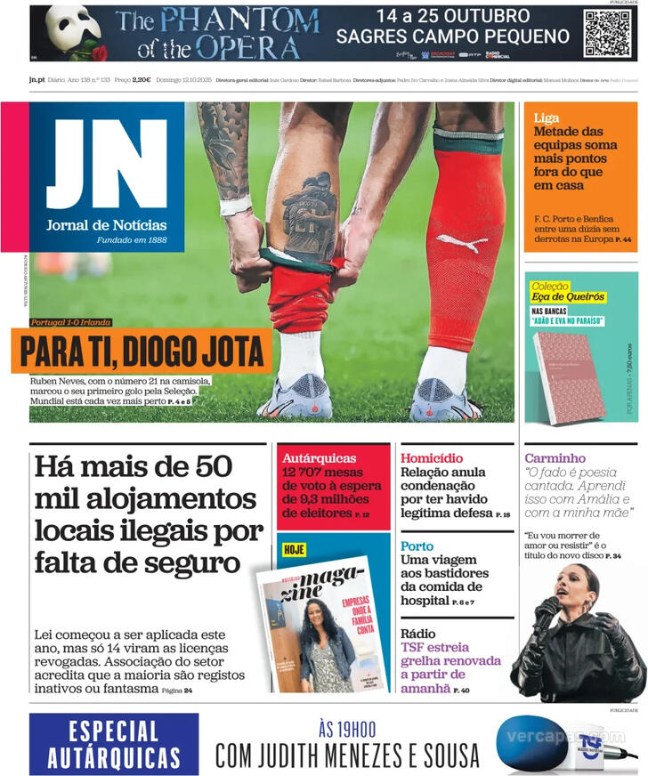 Capa Jornal de Notcias - 2025-10-12