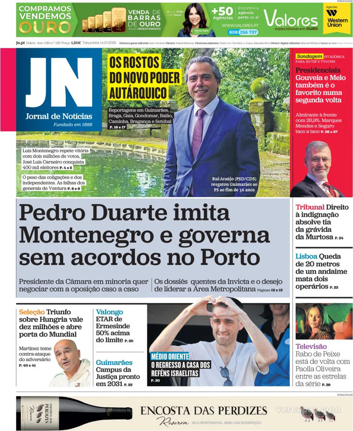 Capa Jornal de Notcias - 2025-10-14
