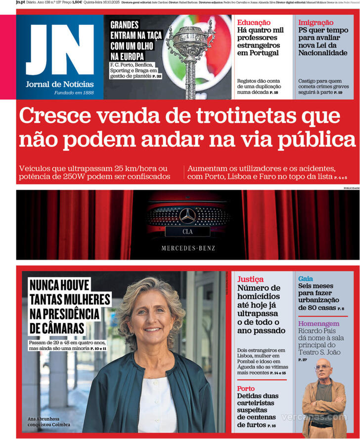 Capa Jornal de Notcias - 2025-10-16