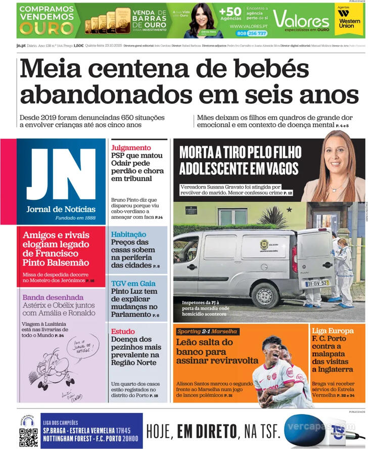 Capa Jornal de Notcias - 2025-10-23