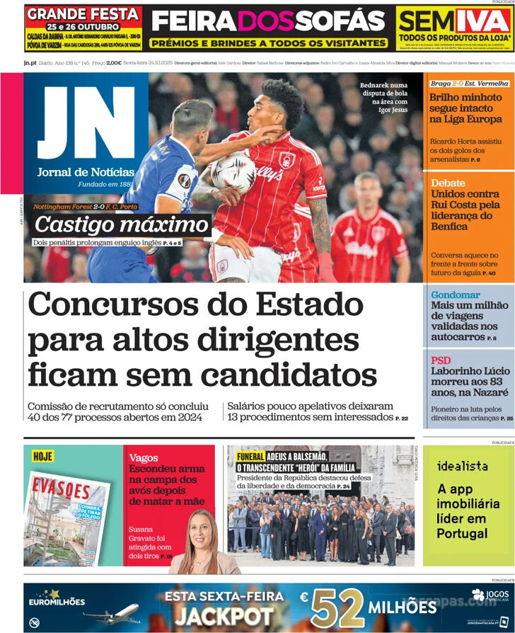 Capa Jornal de Notcias - 2025-10-24