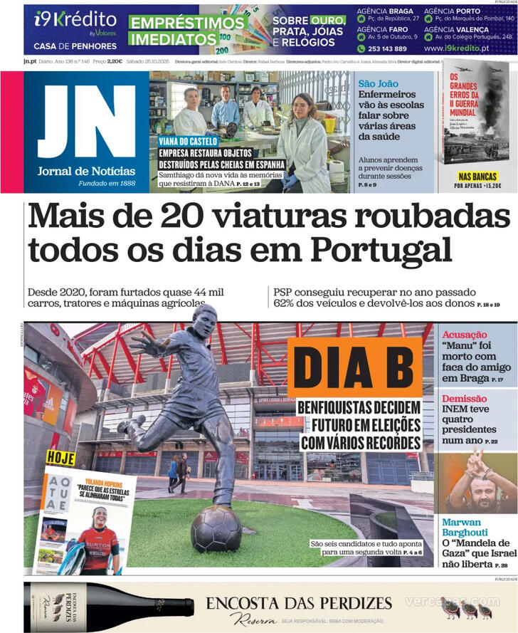 Capa Jornal de Notcias - 2025-10-25