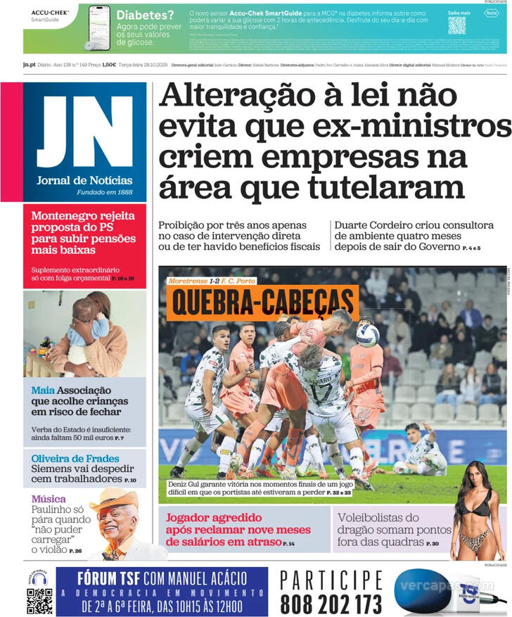 Capa Jornal de Notcias - 2025-10-28