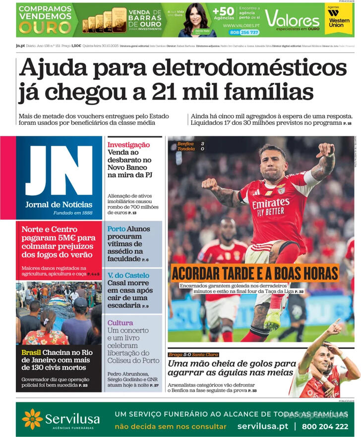 Capa Jornal de Notcias - 2025-10-30