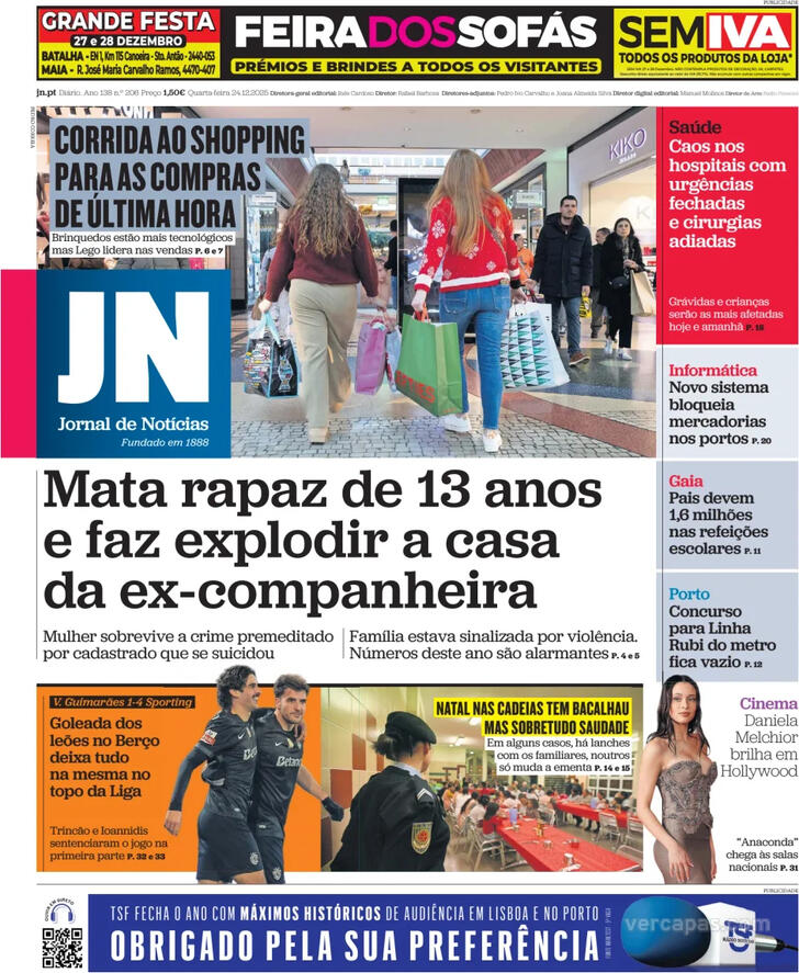 Capa Jornal de Not�cias - 2025-12-24