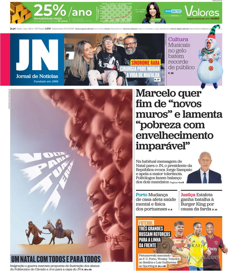 Capa Jornal de Not�cias - 2025-12-25