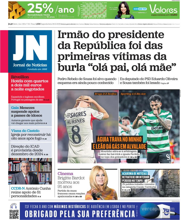 Capa Jornal de Not�cias - 2025-12-29