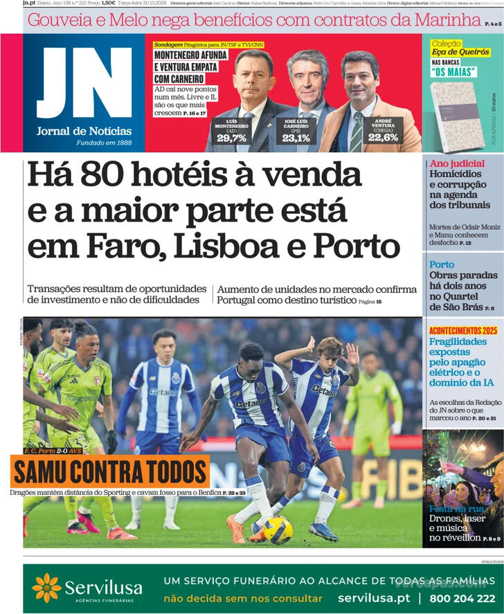 Capa Jornal de Not�cias - 2025-12-30