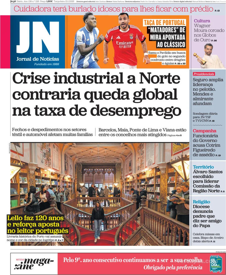 Capa Jornal de Not�cias - 2026-01-13
