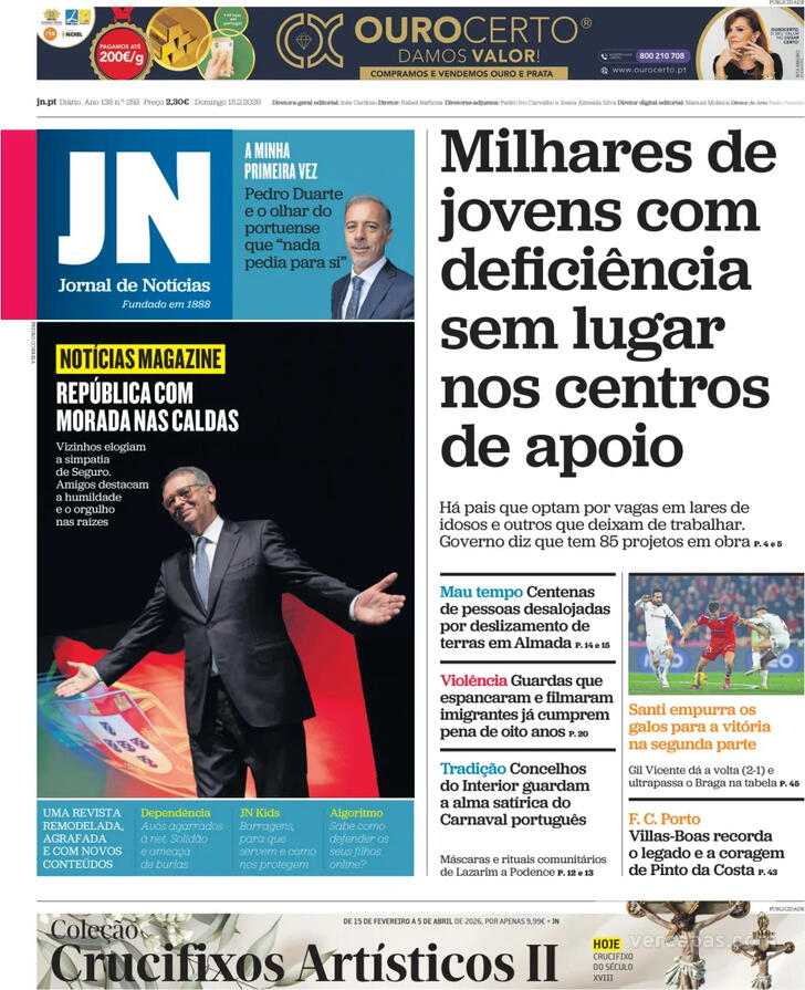 Capa Jornal de Not�cias - 2026-02-15