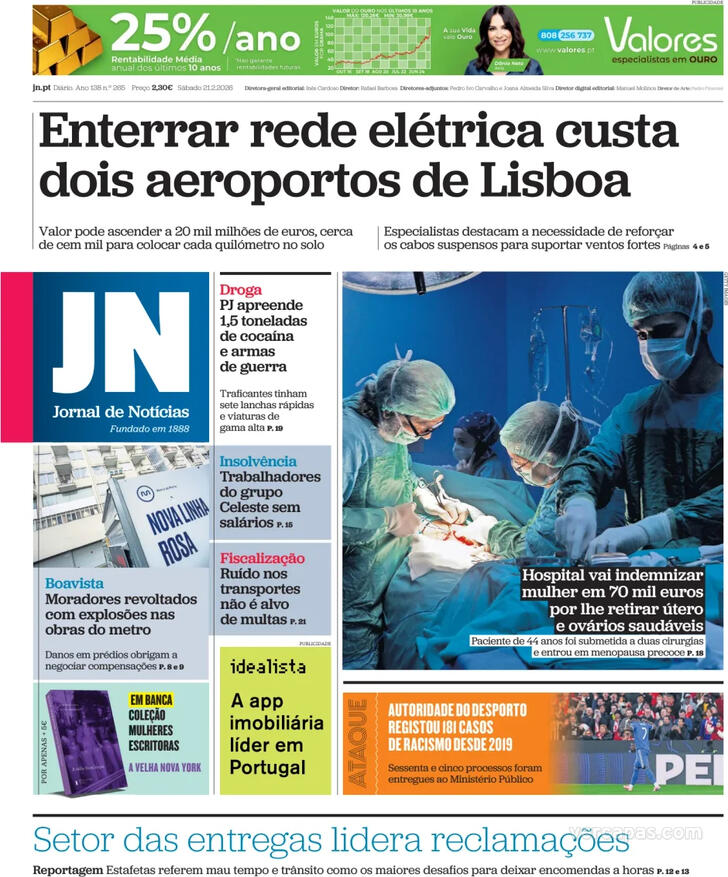 Capa Jornal de Not�cias - 2026-02-21