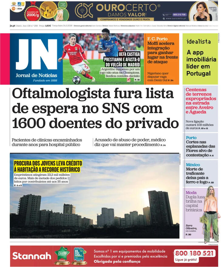 Capa Jornal de Not�cias - 2026-02-24