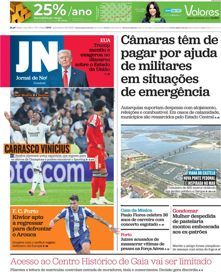 Capa Jornal de Not�cias - 2026-02-26