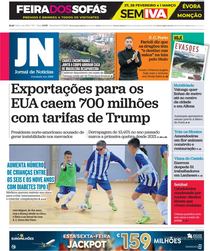 Capa Jornal de Not�cias - 2026-02-27