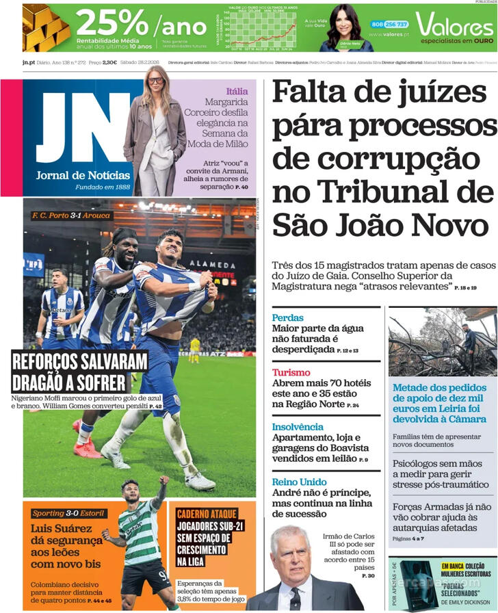 Capa Jornal de Not�cias - 2026-02-28