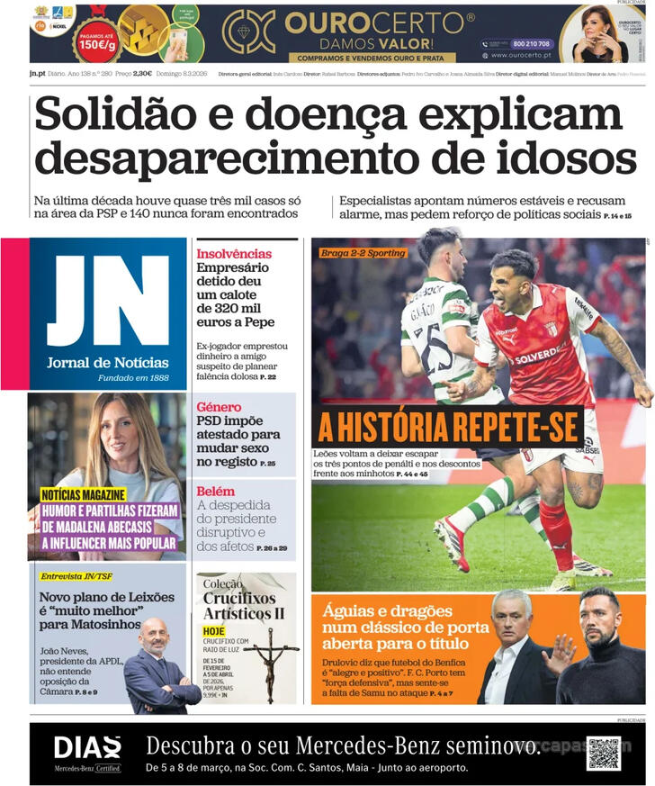 Capa Jornal de Not�cias - 2026-03-08