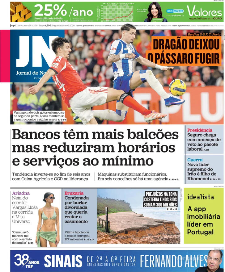 Capa Jornal de Not�cias - 2026-03-09