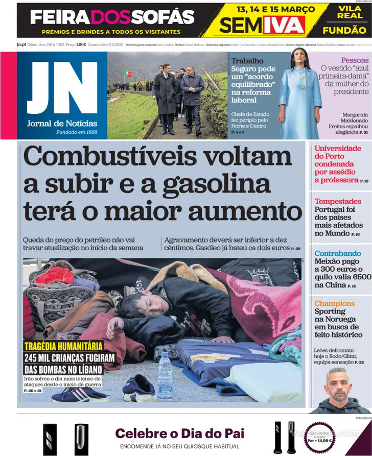 Capa Jornal de Not�cias - 2026-03-11