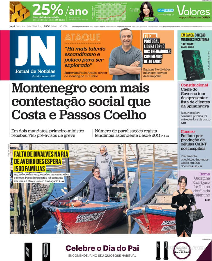 Capa Jornal de Not�cias - 2026-03-14