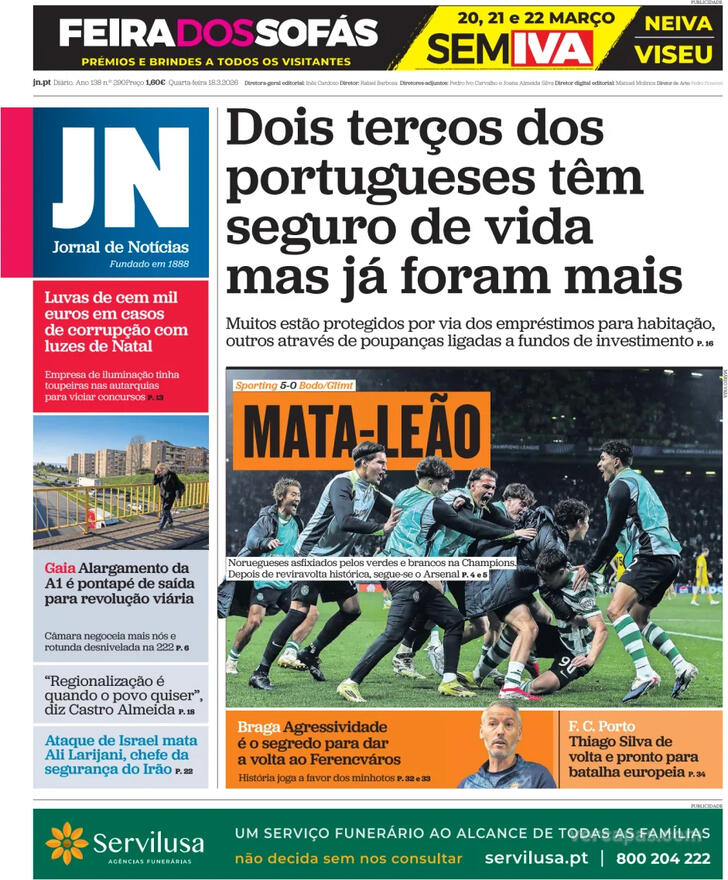 Capa Jornal de Not�cias - 2026-03-18