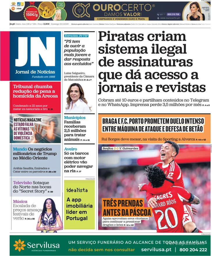 Capa Jornal de Not�cias - 2026-03-22