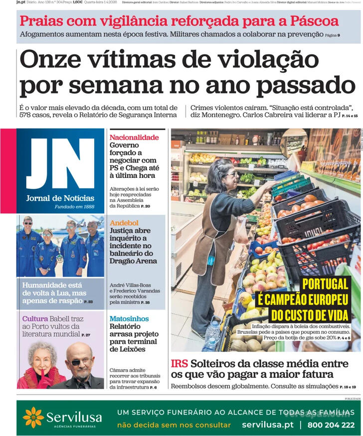 Capa Jornal de Not�cias - 2026-04-01
