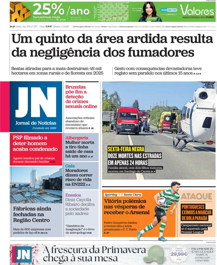 Capa Jornal de Not�cias - 2026-04-04